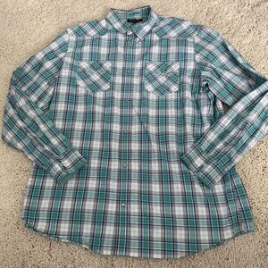 Banana Republic Shirt Mens Sz XXL Tall 2XLT Pearl Snap Green Plaid Western Yoke